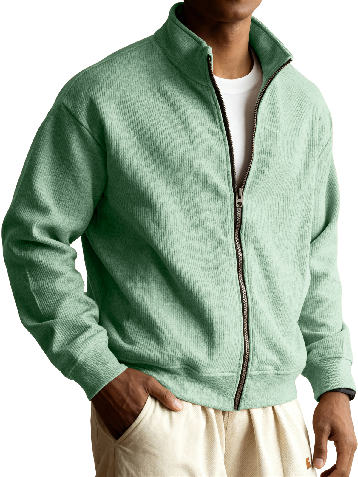 Men's Retro Casual Stand-collar Zippered Striped Jacket