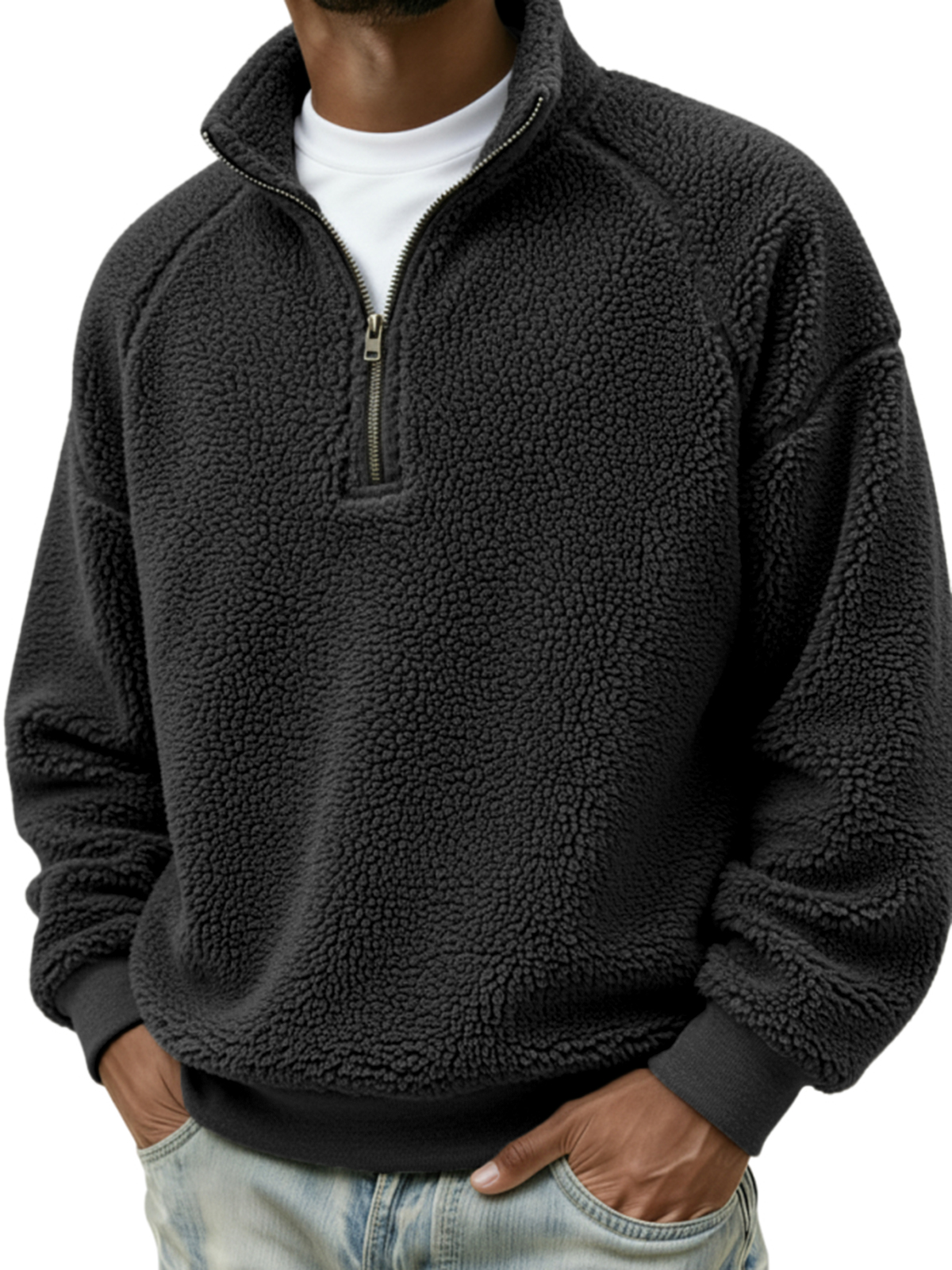 Men's Comfort Sherpa Quarter Zip Warm Pullover Polo Shirt