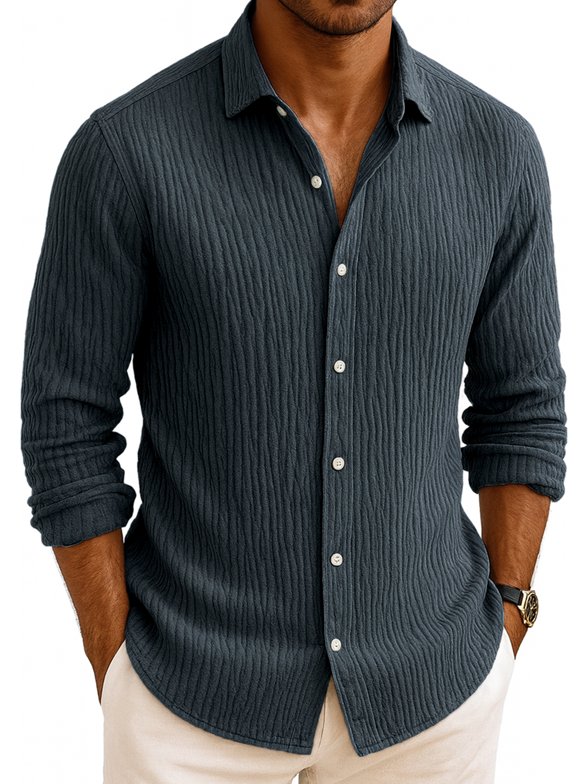 Men's Comfort Pleated Daily Long-sleeved Shirt