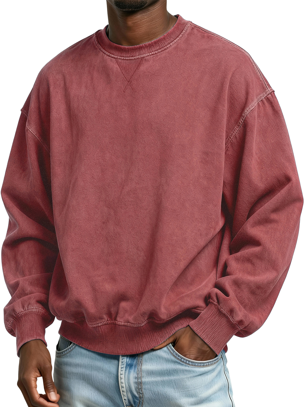 Men's 100% Cotton Retro Casual Washed Distressed Crew Neck Long Sleeve Sweatshirt