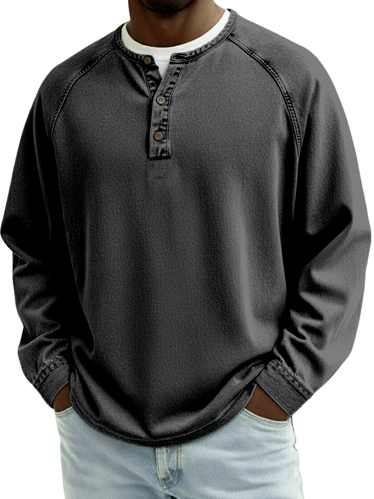Men's Retro Raglan Sleeve Henley Pullover