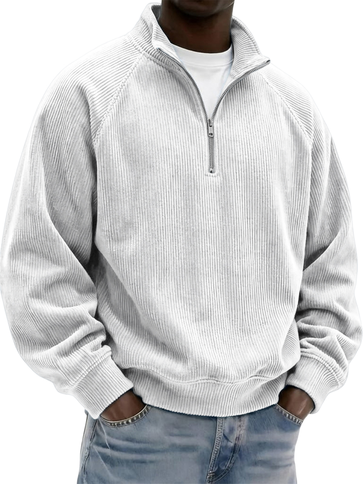 Men's Stylish Vintage Corduroy Quarter-zip Raglan Sleeve Pullover Polo Shirt