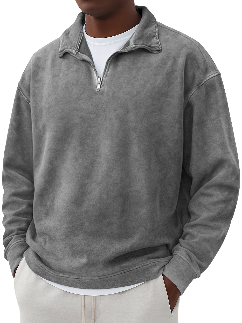 Men's Vintage Washed And Distressed Quarter Zip Sweatshirt
