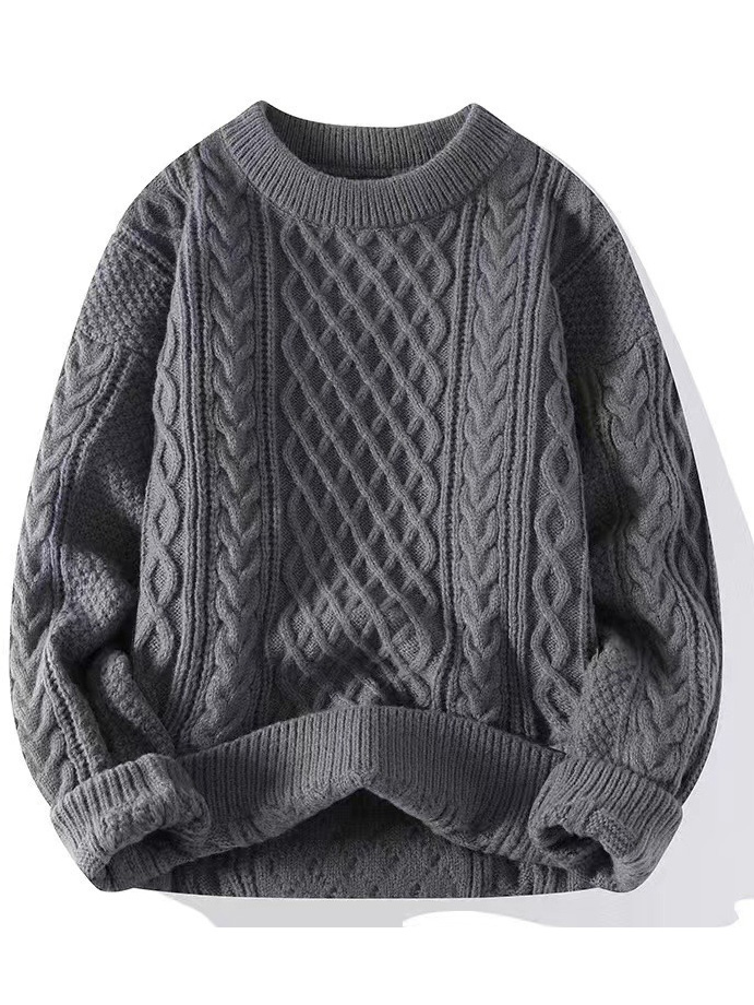 Men's Jacquard Textured Crewneck Knit Sweater