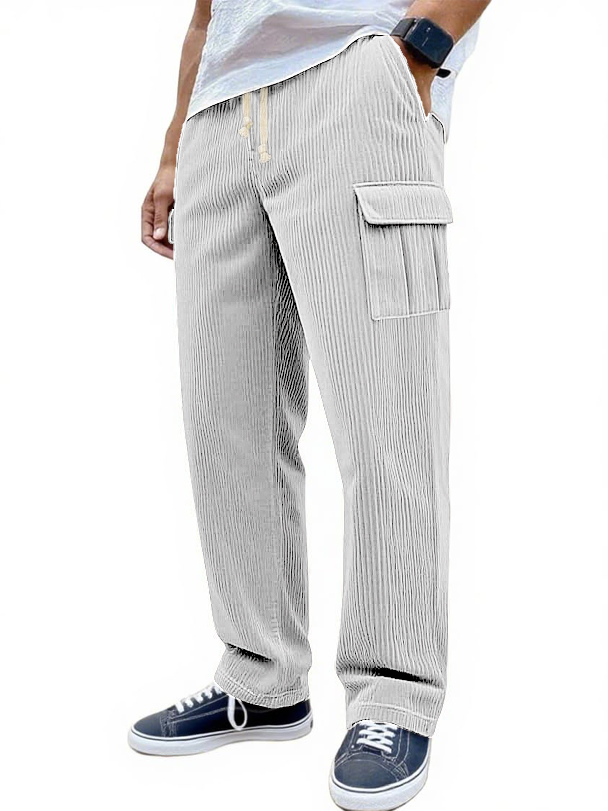 Men's Stylish Corduroy Multi-pocket Practical Lace-up Stretch Loose Everyday Trousers