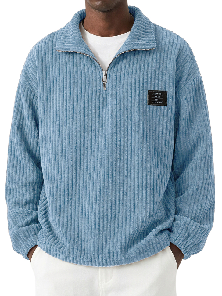 Men's Casual Corduroy Quarter-Zip Stand-Collar Sweatshirt