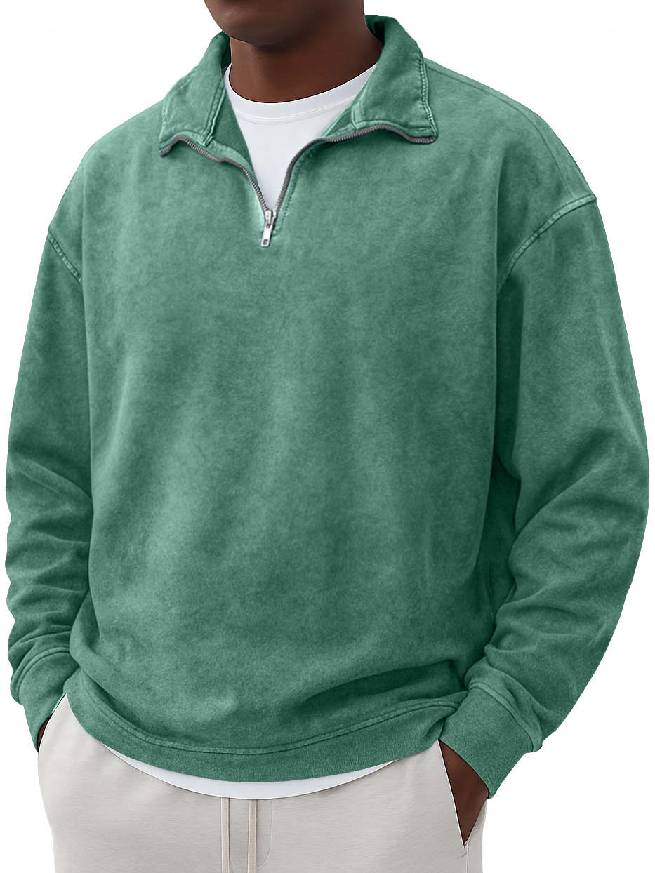 Men's Vintage Washed And Distressed Quarter Zip Sweatshirt