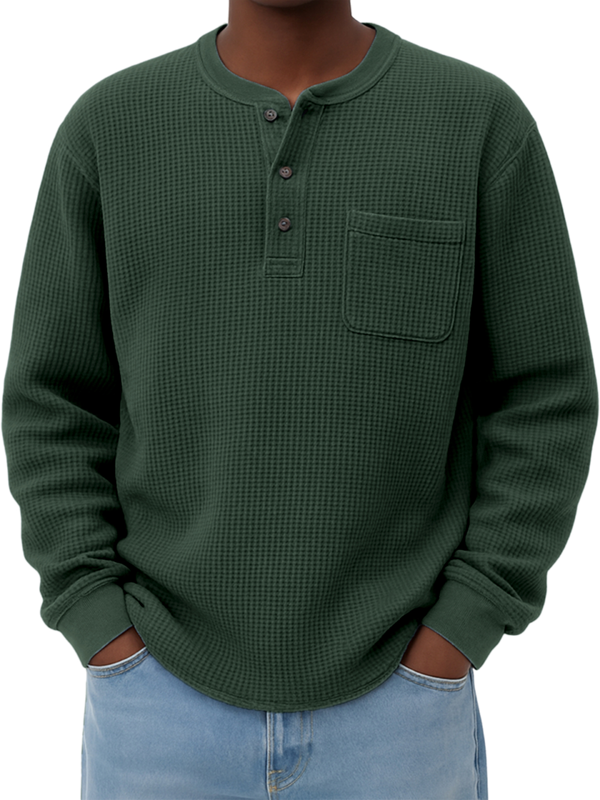 Men's Breathable Waffle Casual Henley Shirt with Chest Pocket