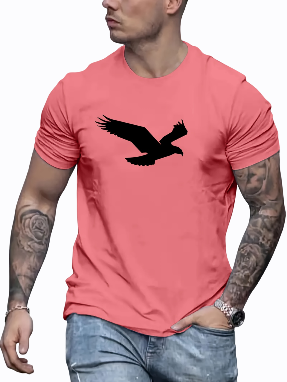 Mens Fashion Eagle Print Short Sleeve T Shirt 4521