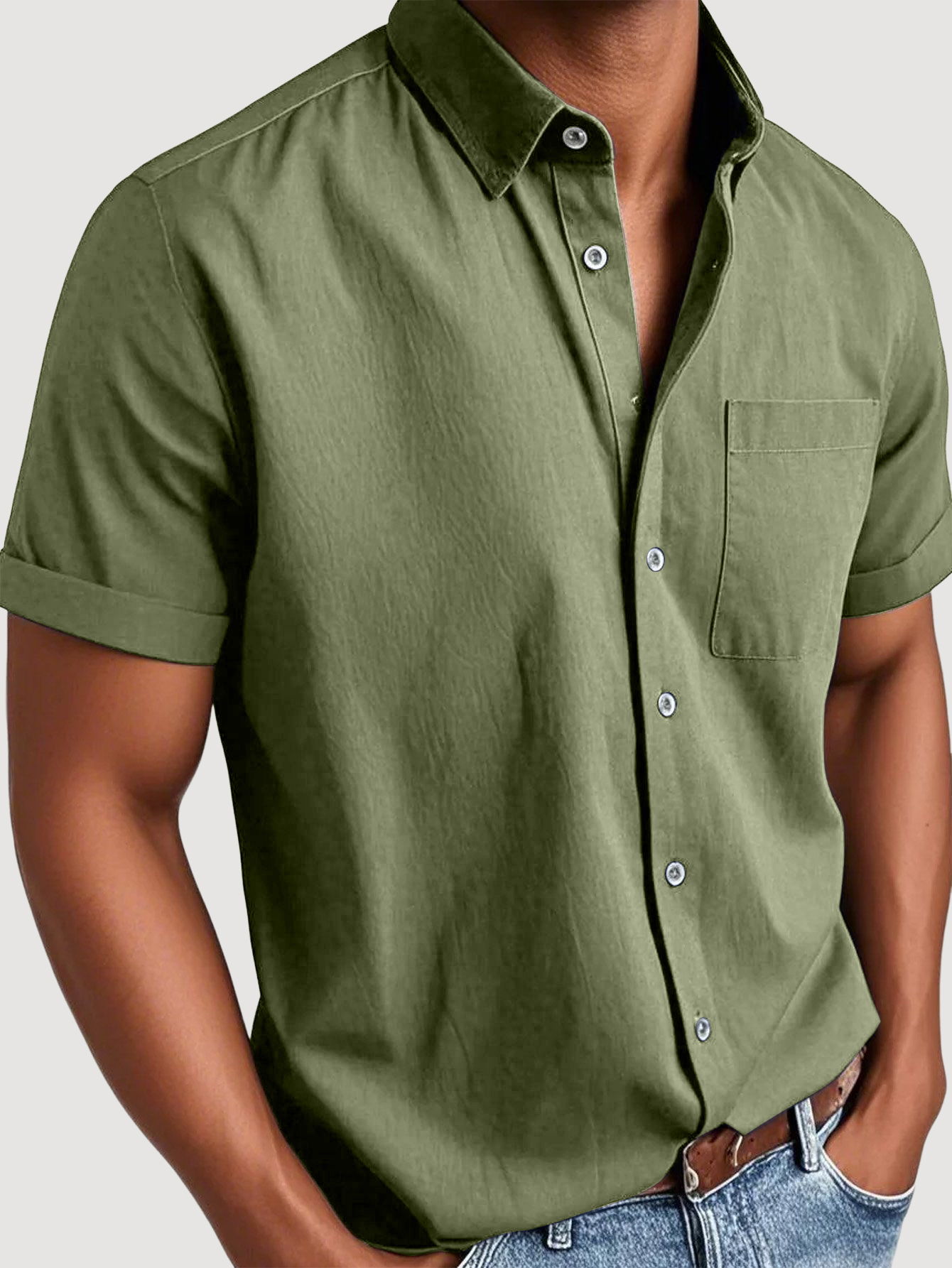Men's Basic Retro Washed Pocket Short-sleeved Shirt