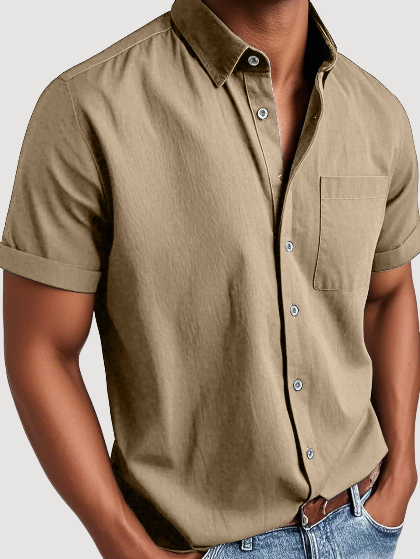 Men's Basic Retro Washed Pocket Short-sleeved Shirt