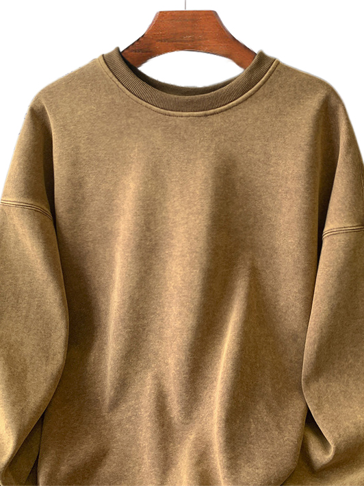 Men's Washed Distressed Cotton Basic Round Neck Long-sleeved Sweatshirt