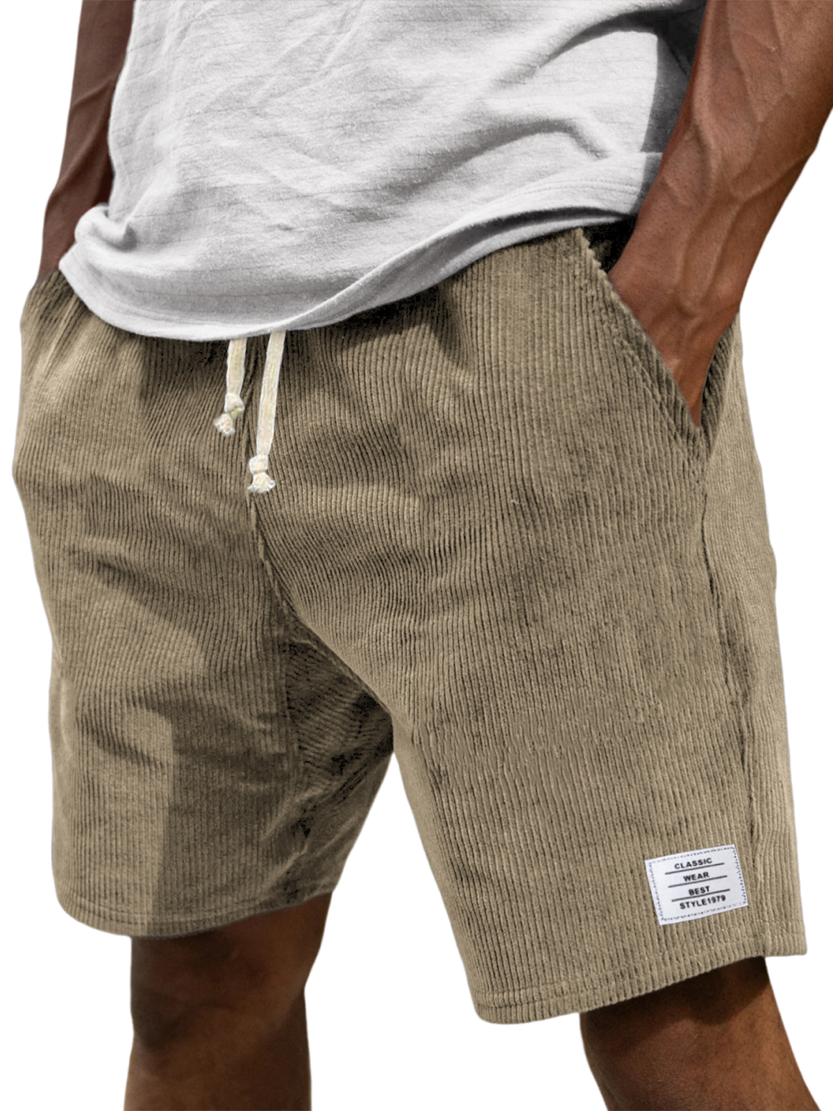 Men's Stylish Corduroy Simple Embroidered Logo Casual Lace-up Loose Shorts