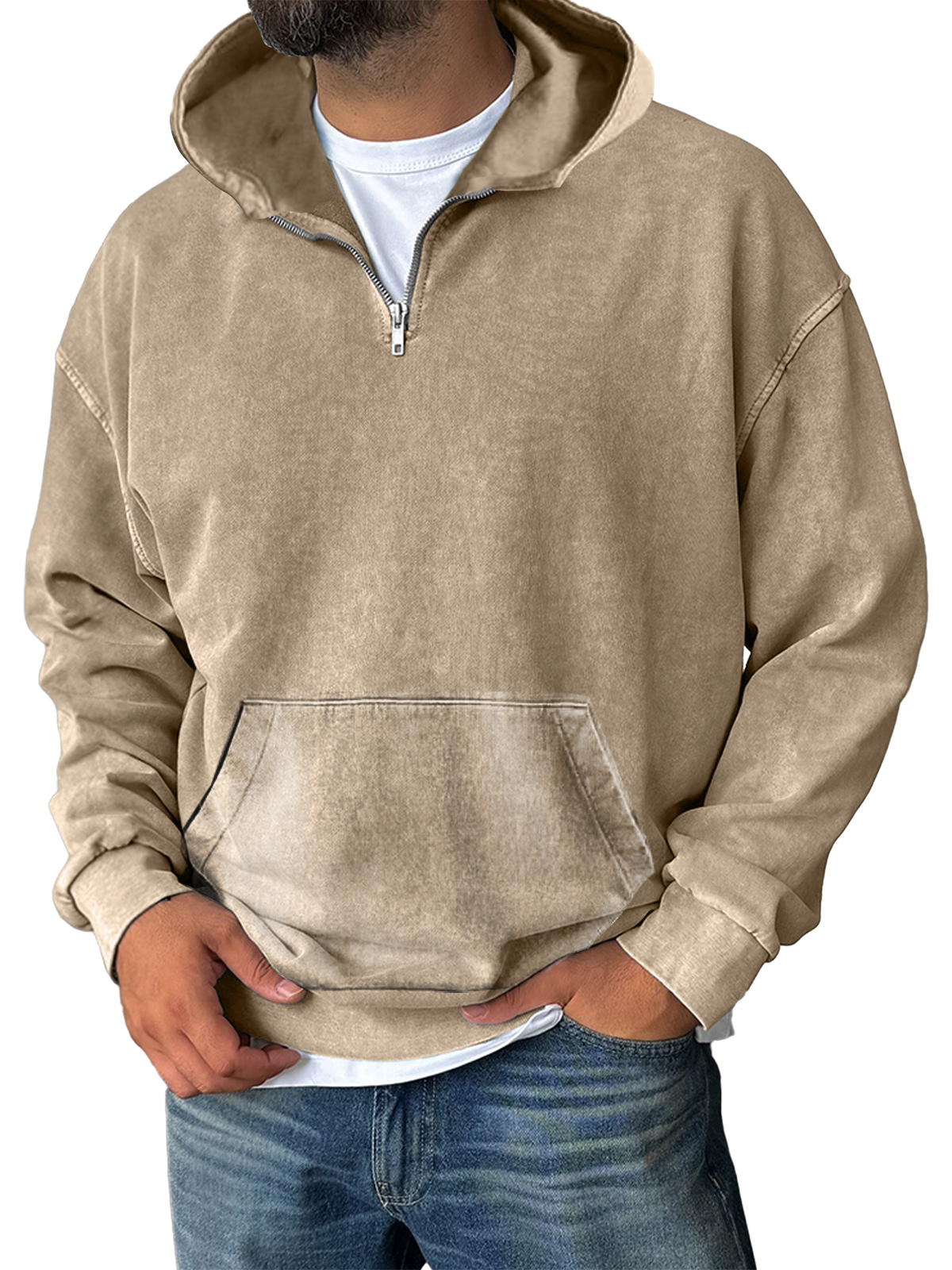 Men's Casual Zipper Pocket Hooded Sweatshirt