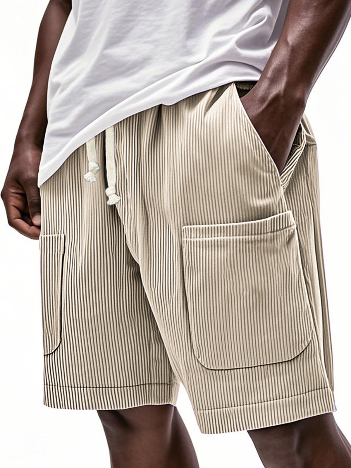 Men's Stylish Multi-pocket Corduroy Lace-up Loose Vacation Casual Shorts