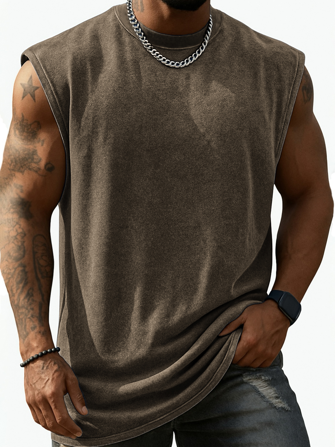 Men's Stylish Distressed Tank Top Loose Casual Sleeveless Vest