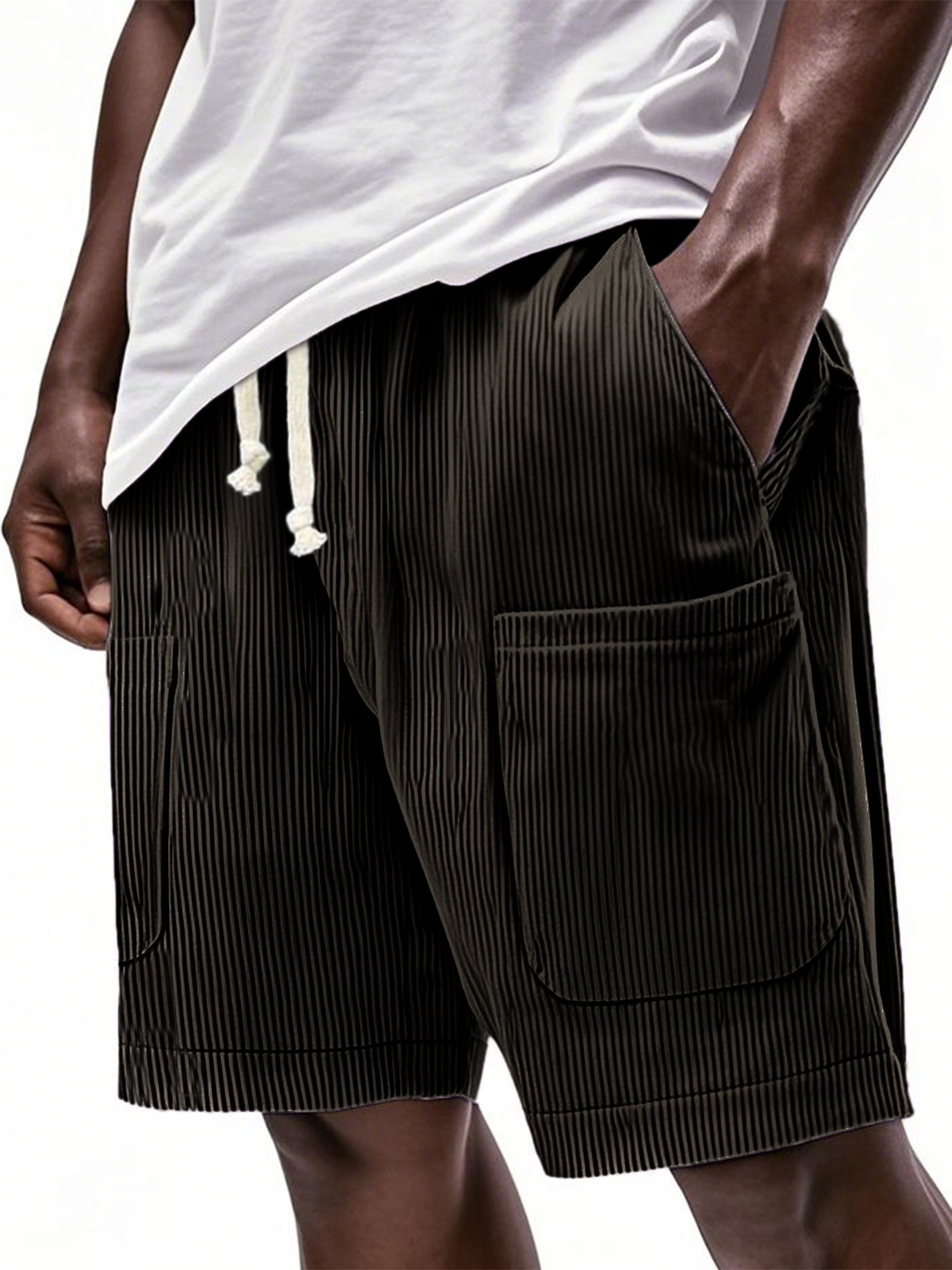 Men's Stylish Multi-pocket Corduroy Lace-up Loose Vacation Casual Shorts