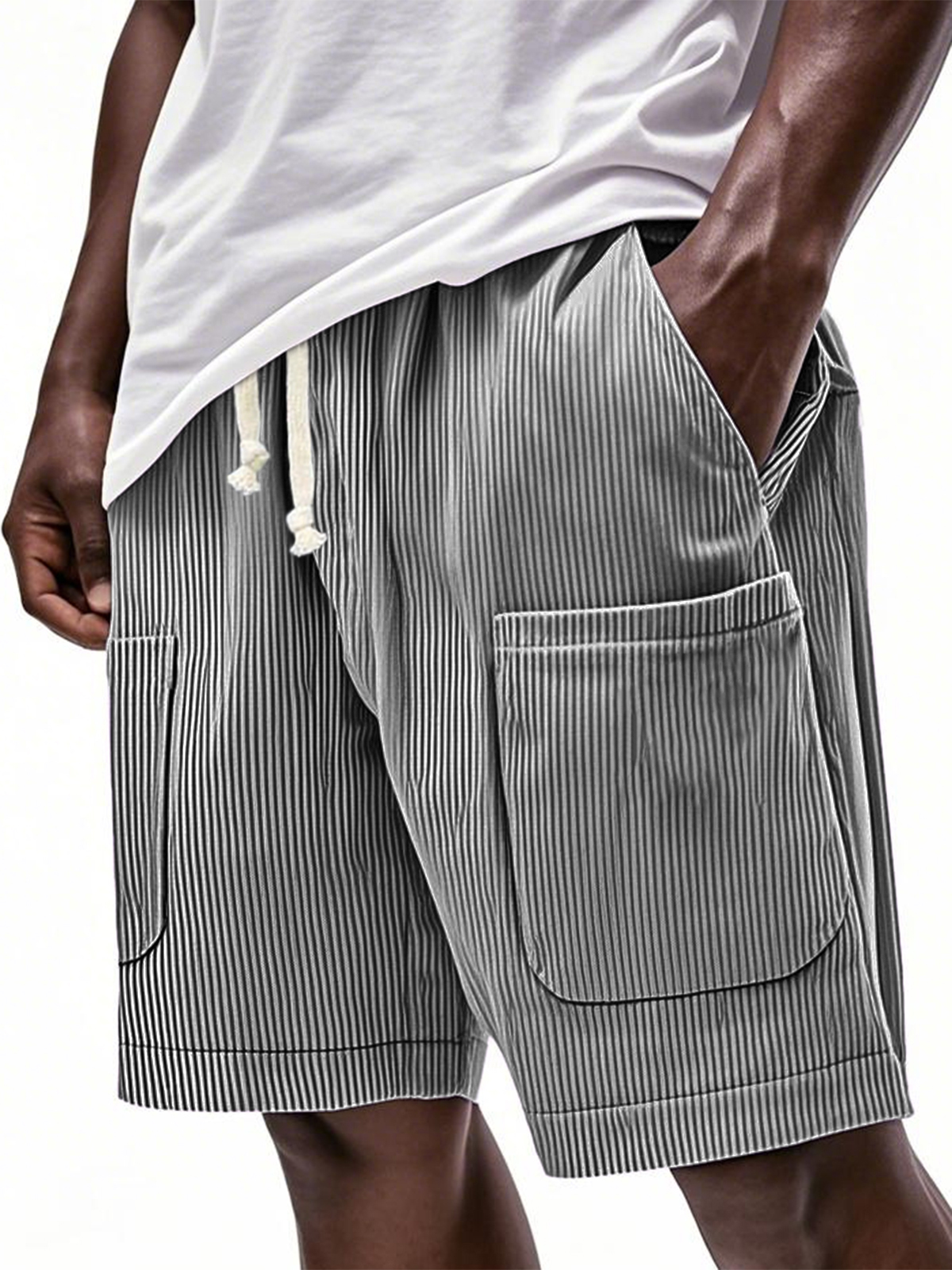 Men's Stylish Multi-pocket Corduroy Lace-up Loose Vacation Casual Shorts