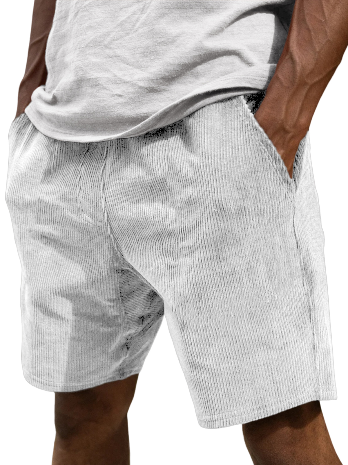 Men's Corduroy Vintage Stylish Elastic Waist Casual Shorts With Side Pockets