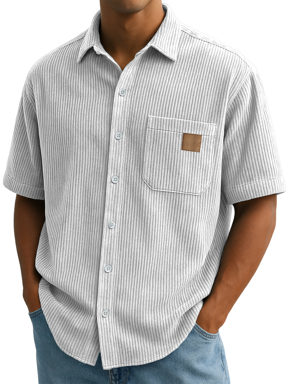 Men's Comfort Corduroy Embroidered Everyday Short Sleeve Shirt With Breast Pocket