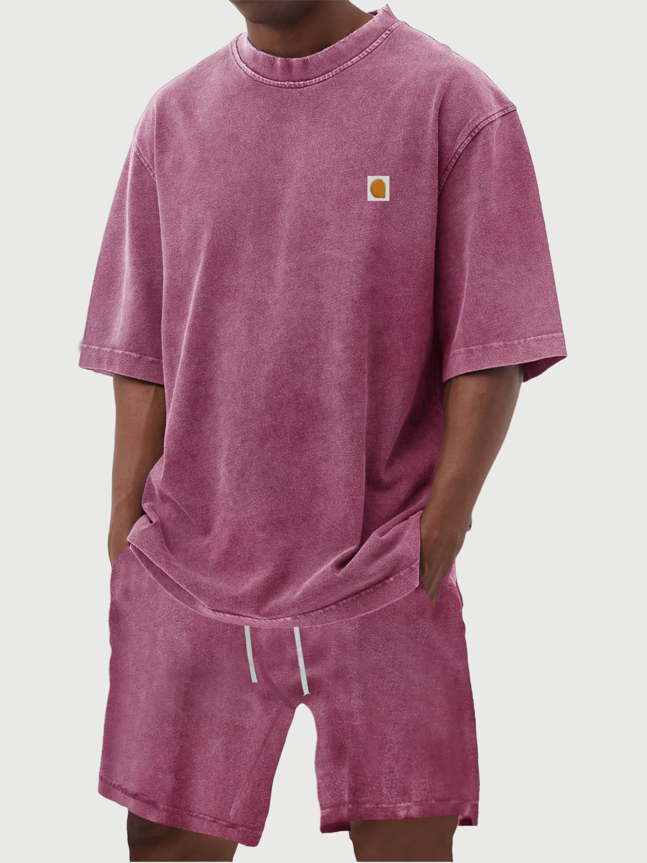 Men's 100% Cotton Vintage Distressed Washed Print Short Sleeved T-shirt Shorts Set