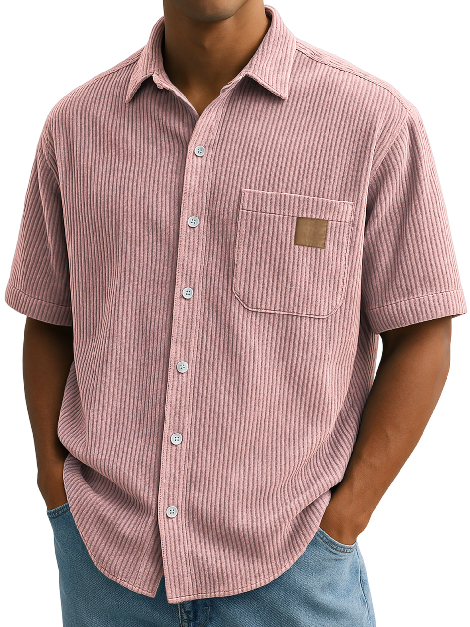 Men's Comfort Corduroy Embroidered Everyday Short Sleeve Shirt With Breast Pocket