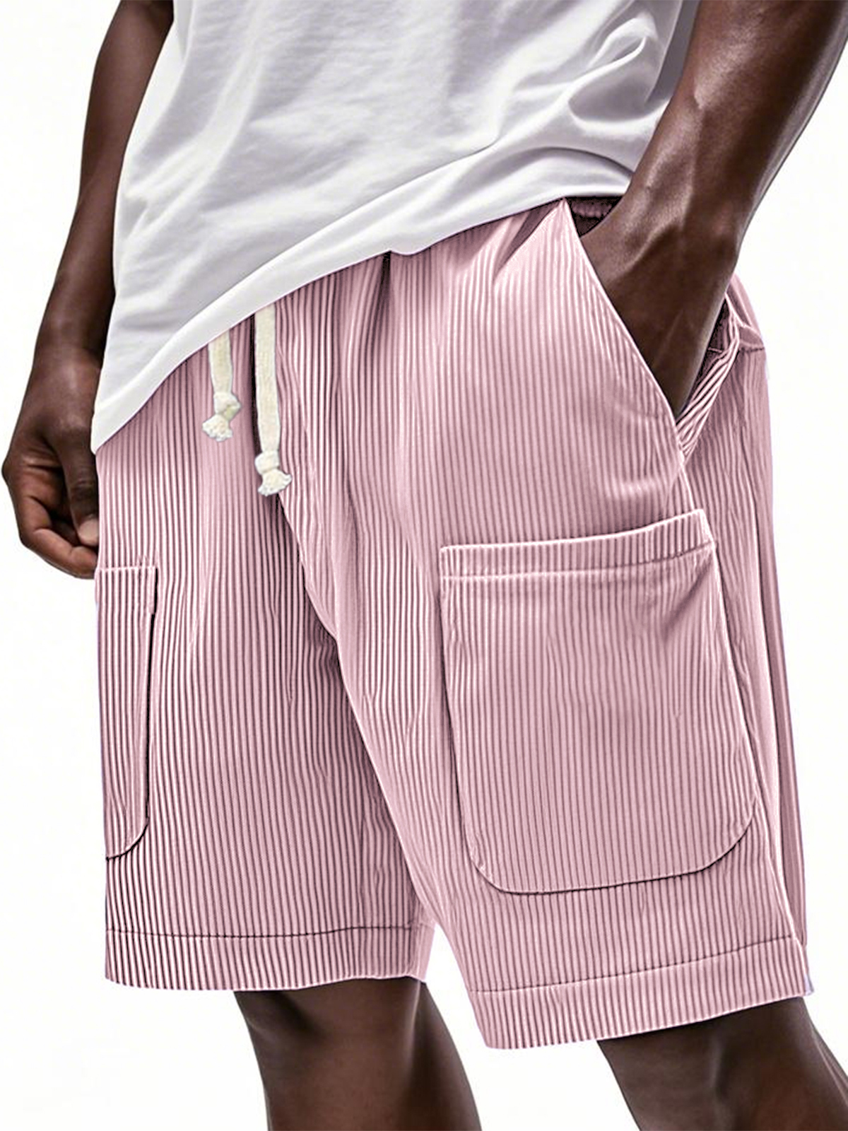 Men's Stylish Multi-pocket Corduroy Lace-up Loose Vacation Casual Shorts