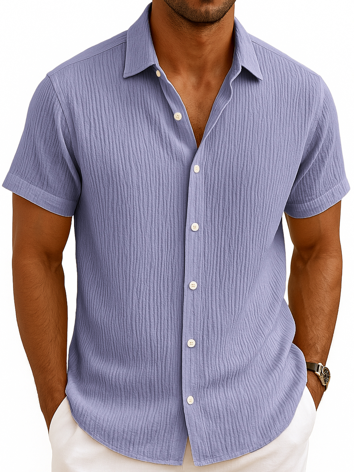Men's Comfortable Pleated Casual Vacation Short Sleeve Shirt