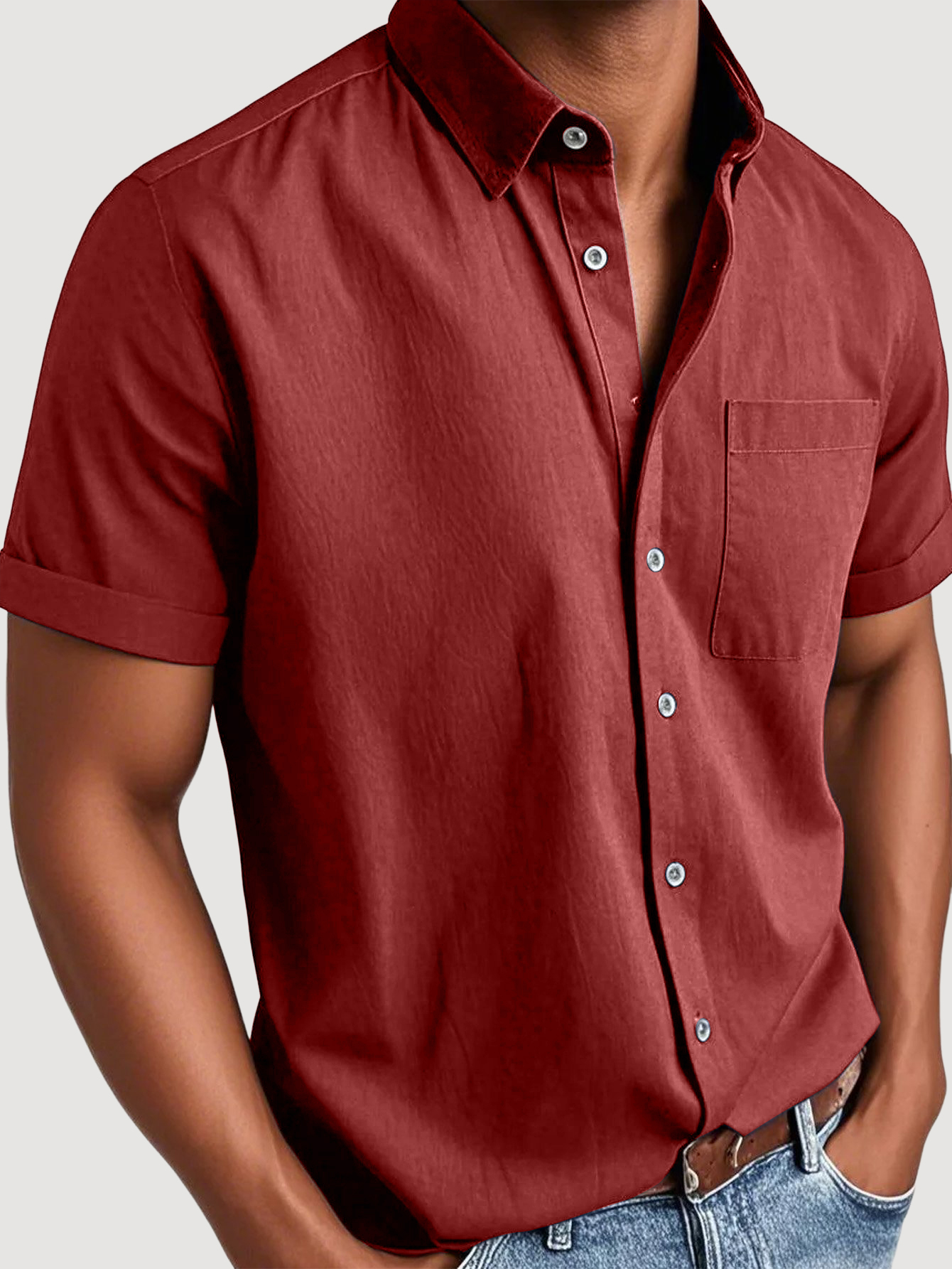 Men's Basic Retro Washed Pocket Short-sleeved Shirt