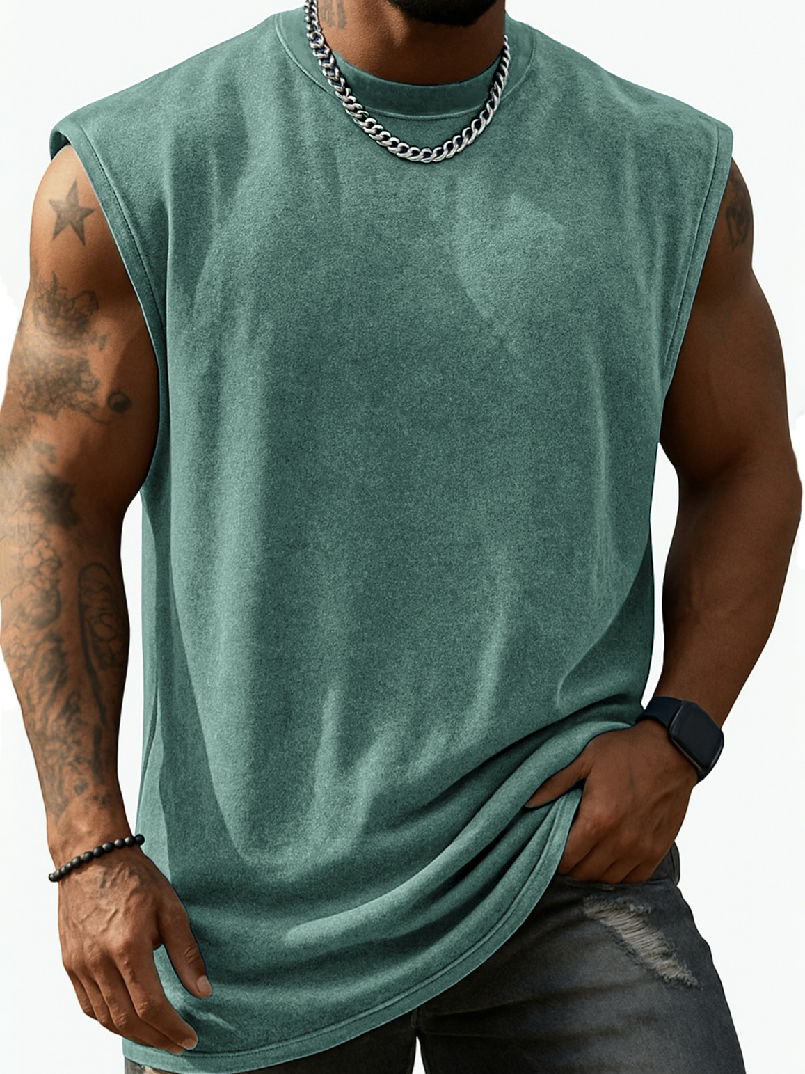 Men's Stylish Distressed Tank Top Loose Casual Sleeveless Vest