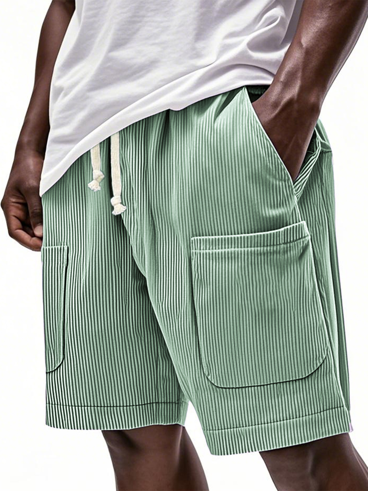 Men's Stylish Multi-pocket Corduroy Lace-up Loose Vacation Casual Shorts