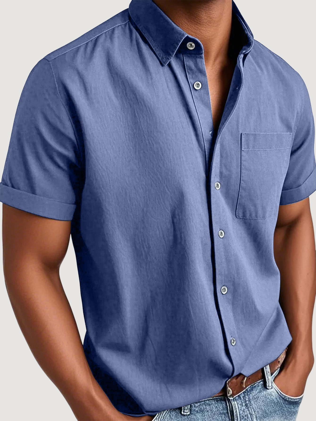 Men's Basic Retro Washed Pocket Short-sleeved Shirt