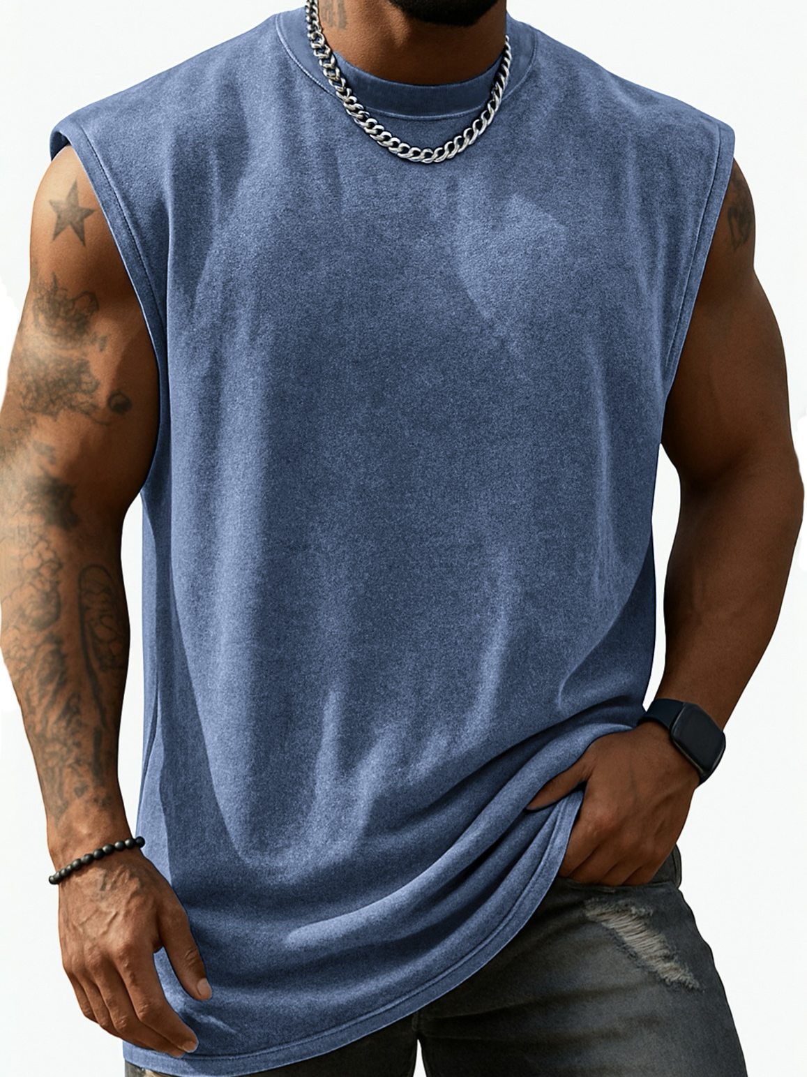 Men's Stylish Distressed Tank Top Loose Casual Sleeveless Vest