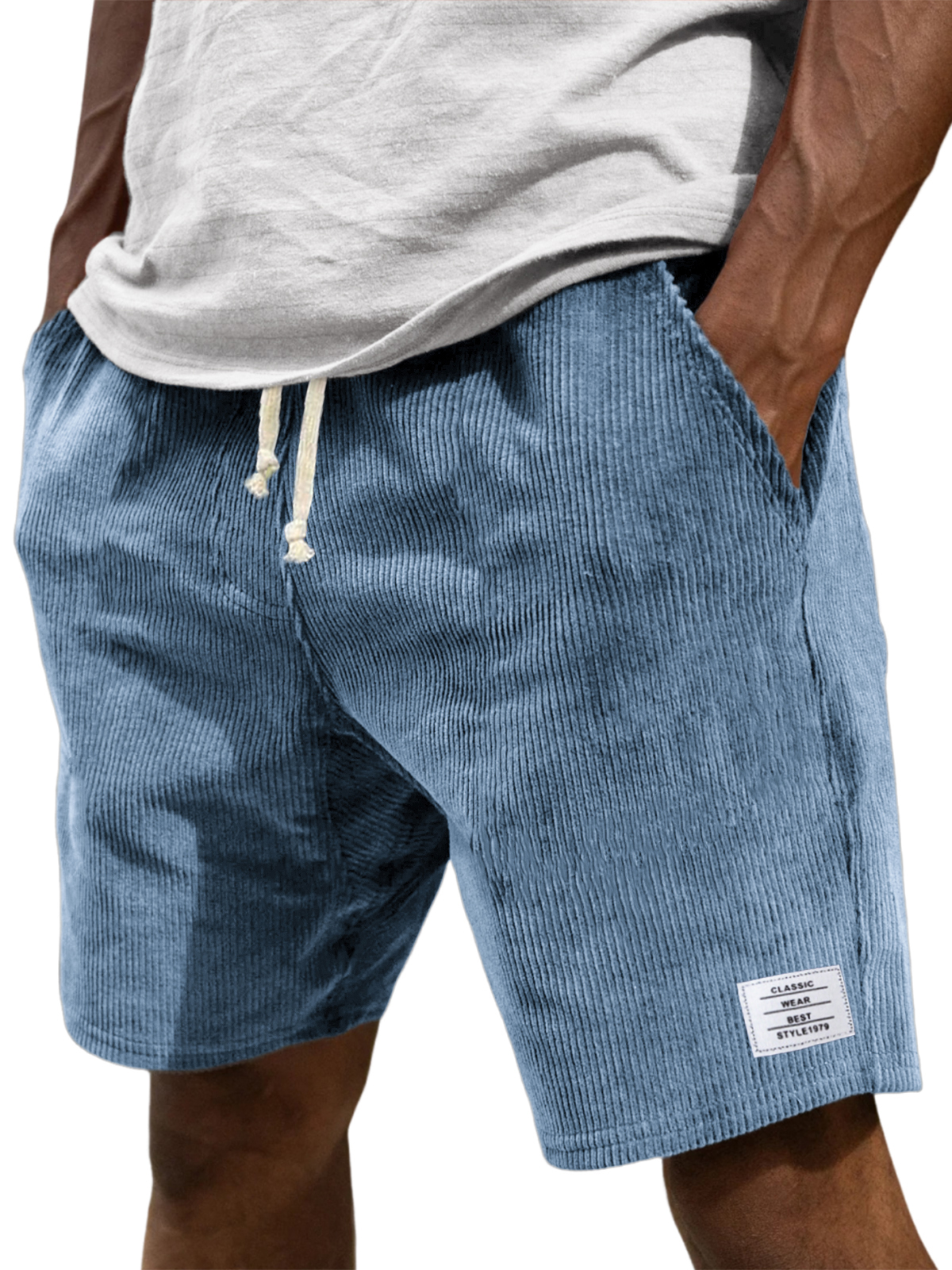 Men's Stylish Corduroy Simple Embroidered Logo Casual Lace-up Loose Shorts