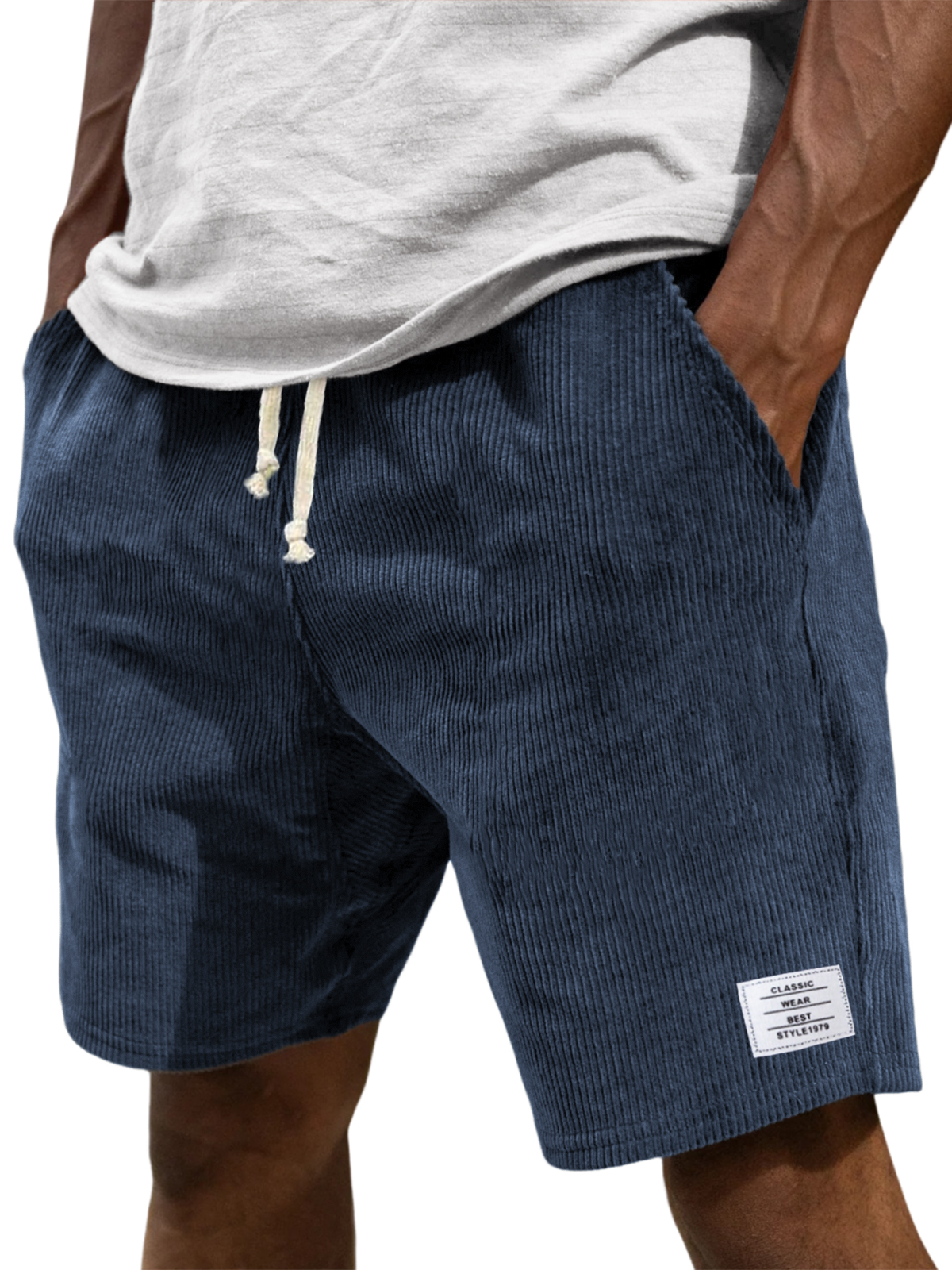 Men's Stylish Corduroy Simple Embroidered Logo Casual Lace-up Loose Shorts