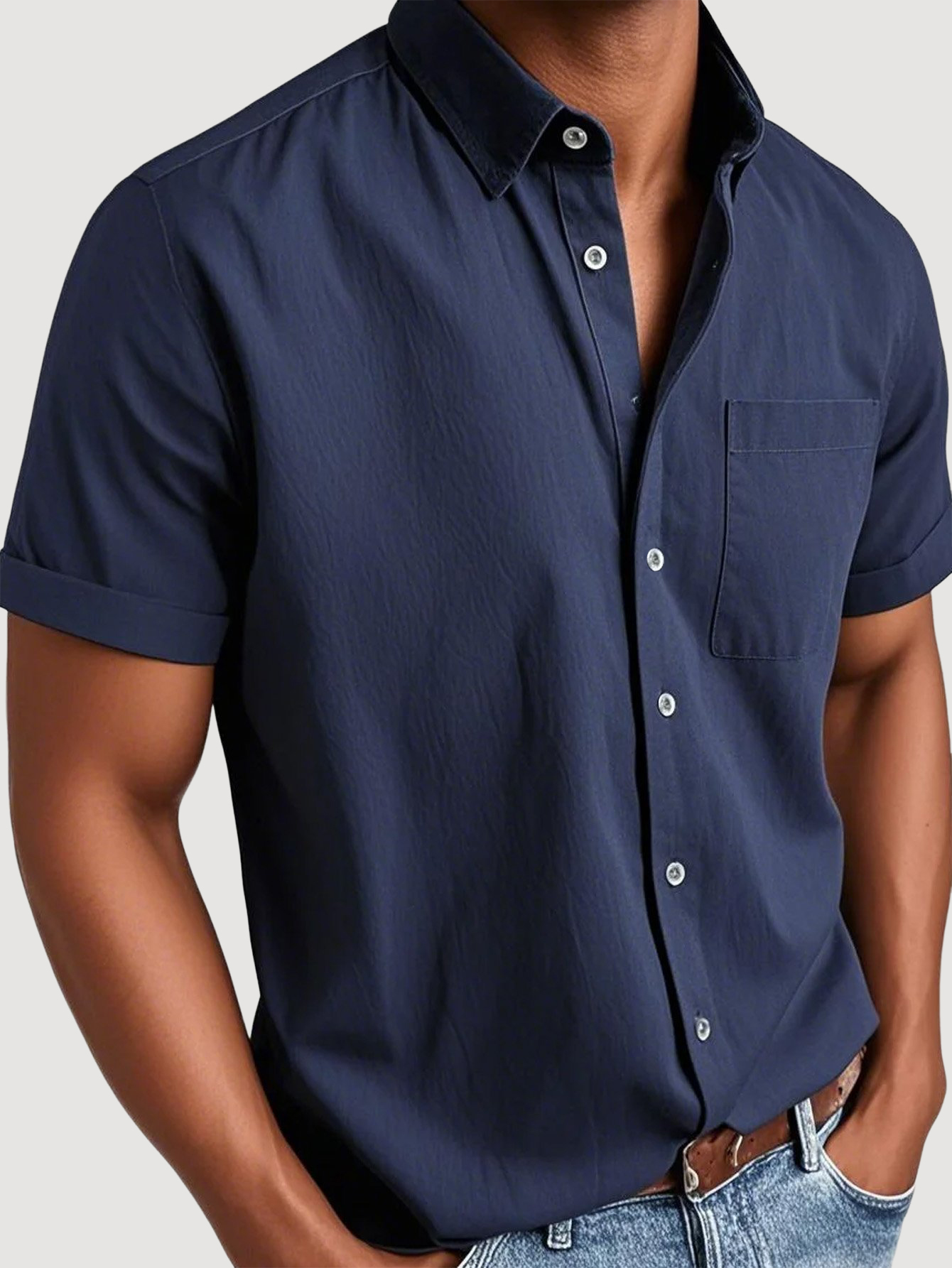 Men's Basic Retro Washed Pocket Short-sleeved Shirt