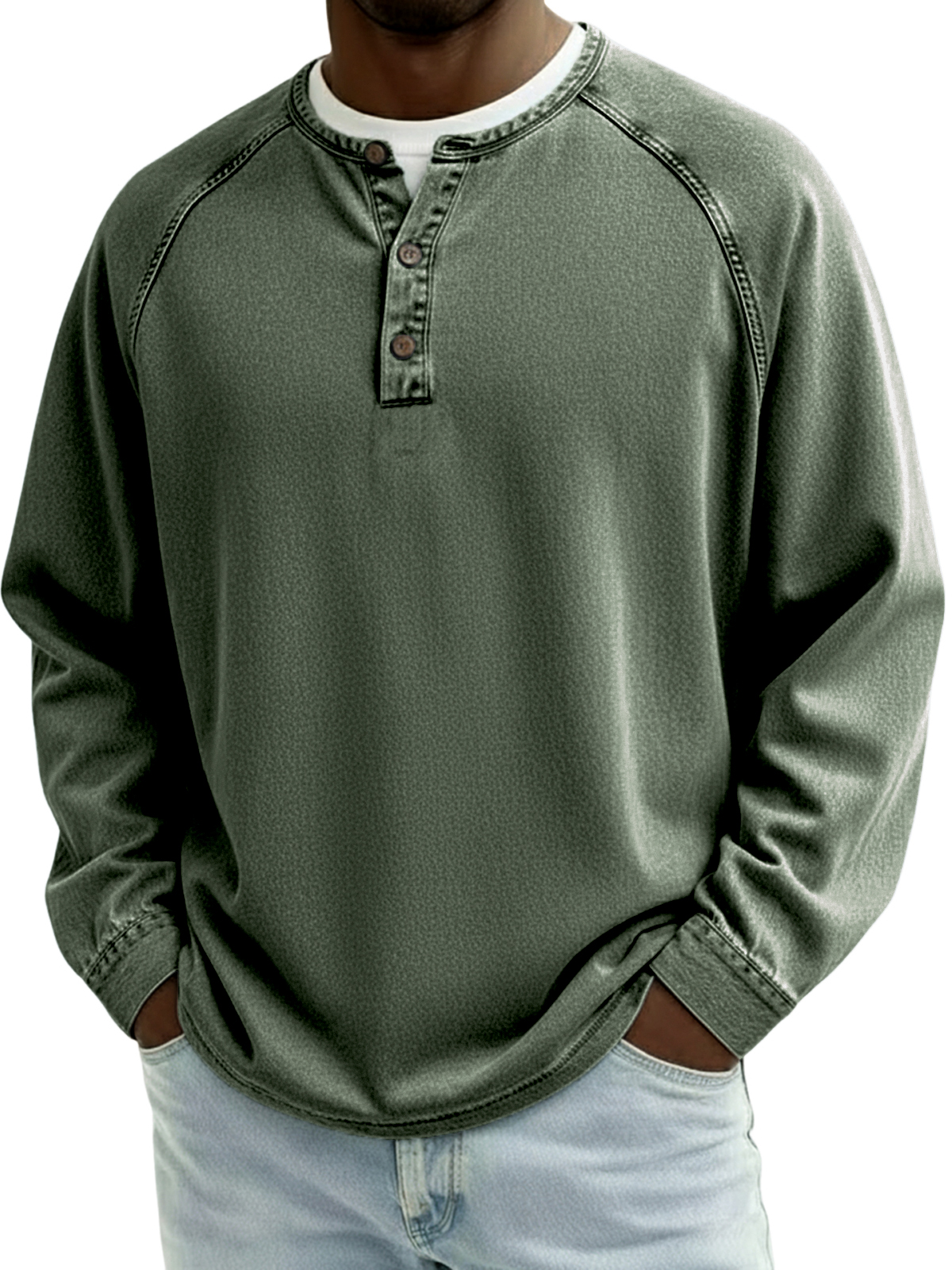 Men's Retro Raglan Sleeve Henley Pullover