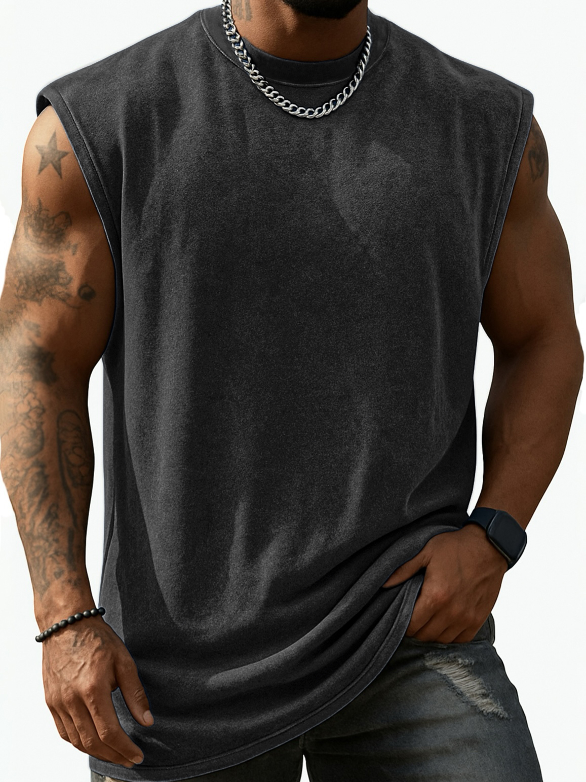 Men's Stylish Distressed Tank Top Loose Casual Sleeveless Vest