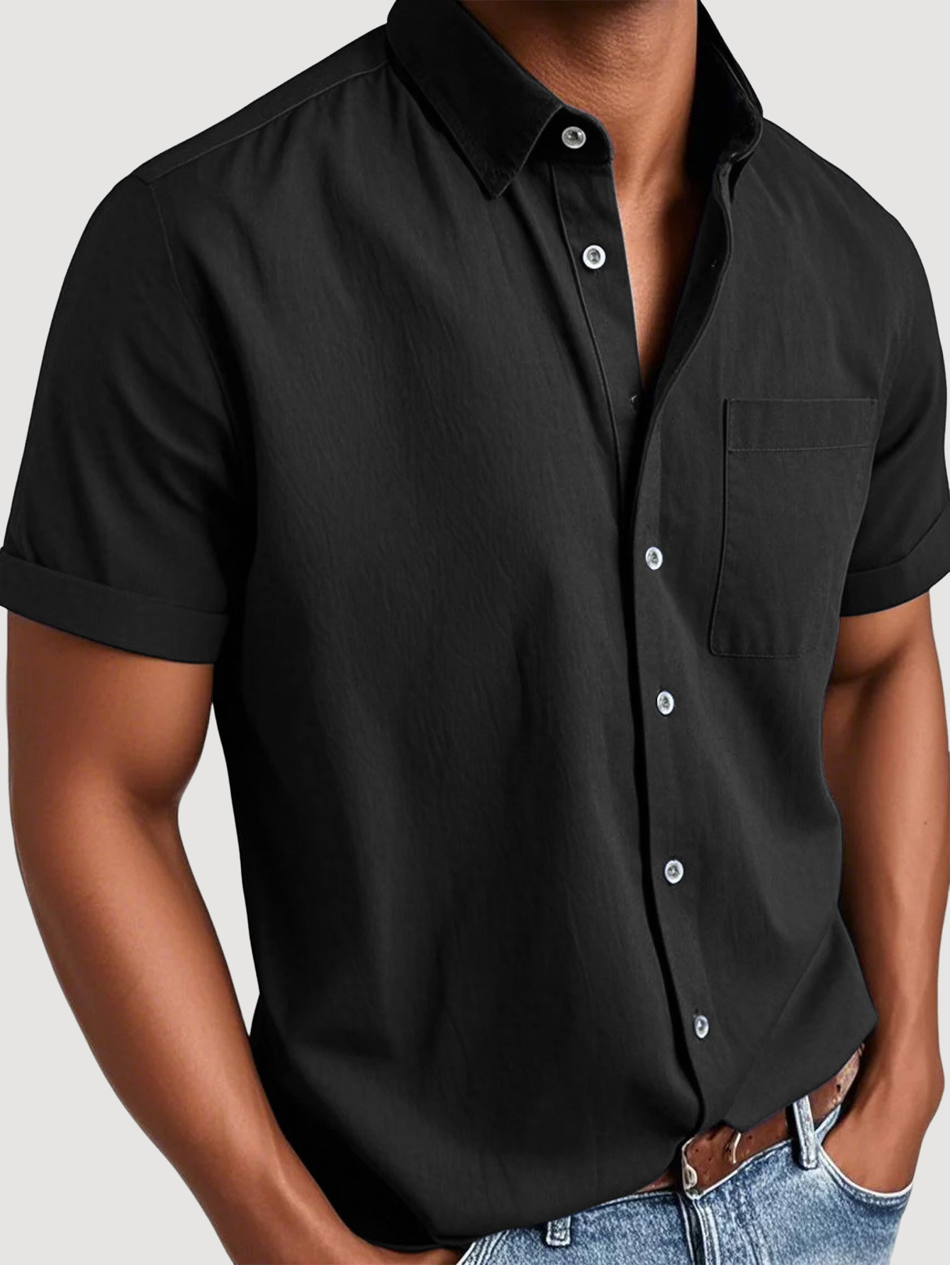 Men's Basic Retro Washed Pocket Short-sleeved Shirt