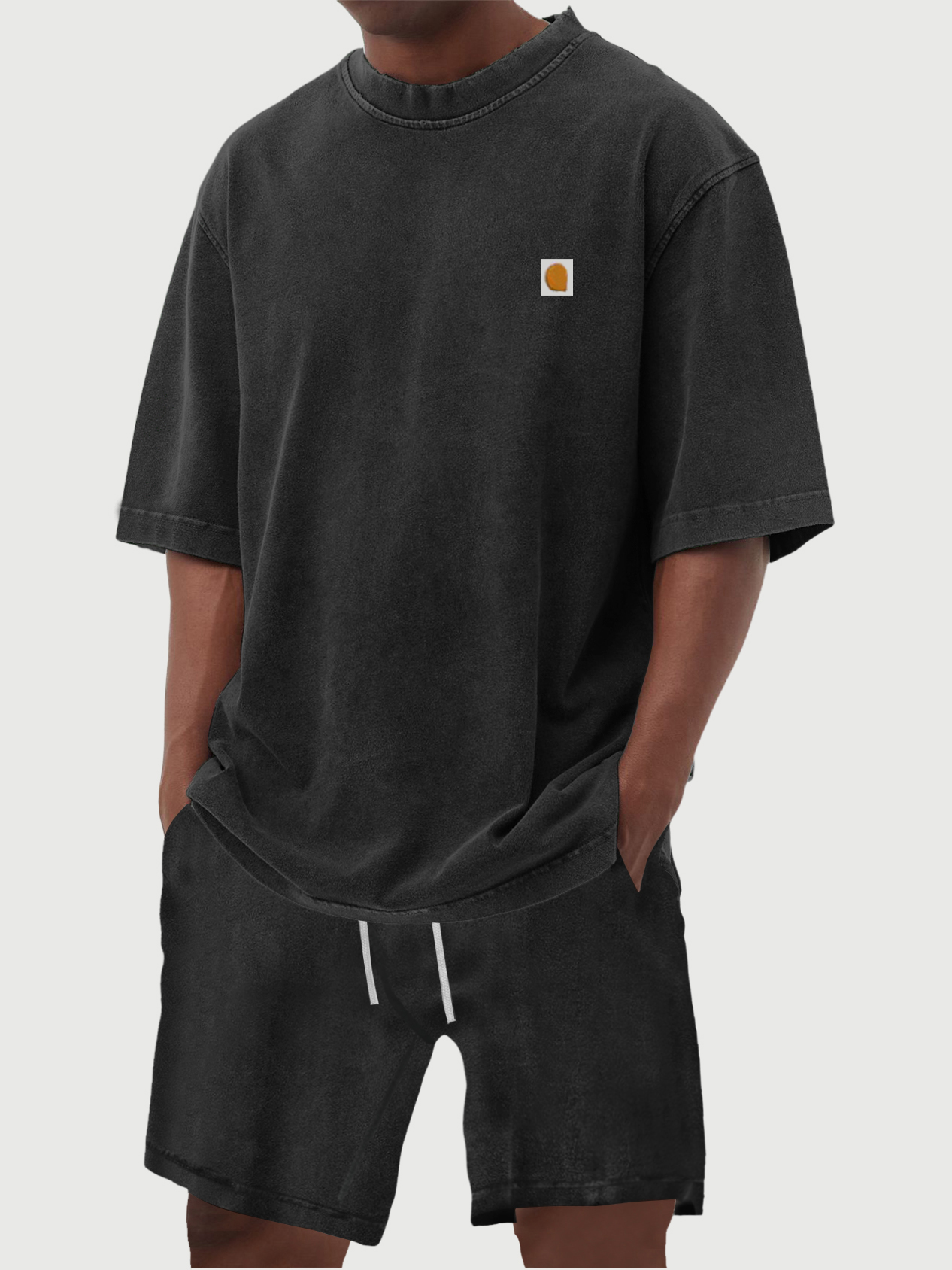 Men's 100% Cotton Vintage Distressed Washed Print Short Sleeved T-shirt Shorts Set