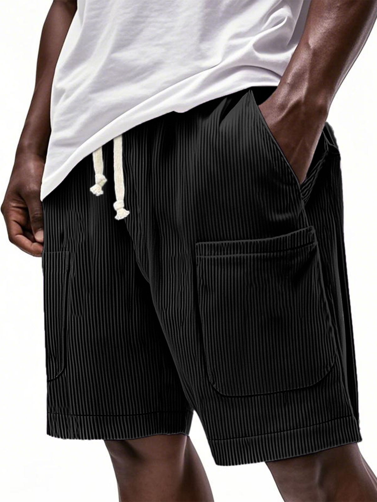 Men's Stylish Multi-pocket Corduroy Lace-up Loose Vacation Casual Shorts