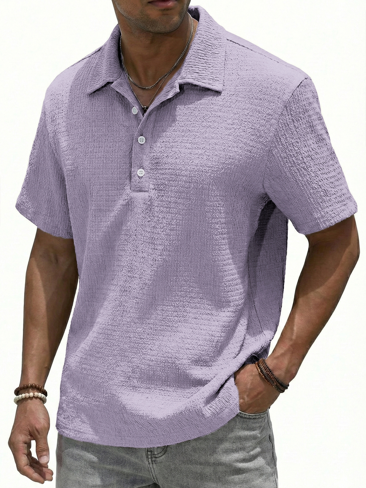 Jacquard Textured Button-down Polo Shirt