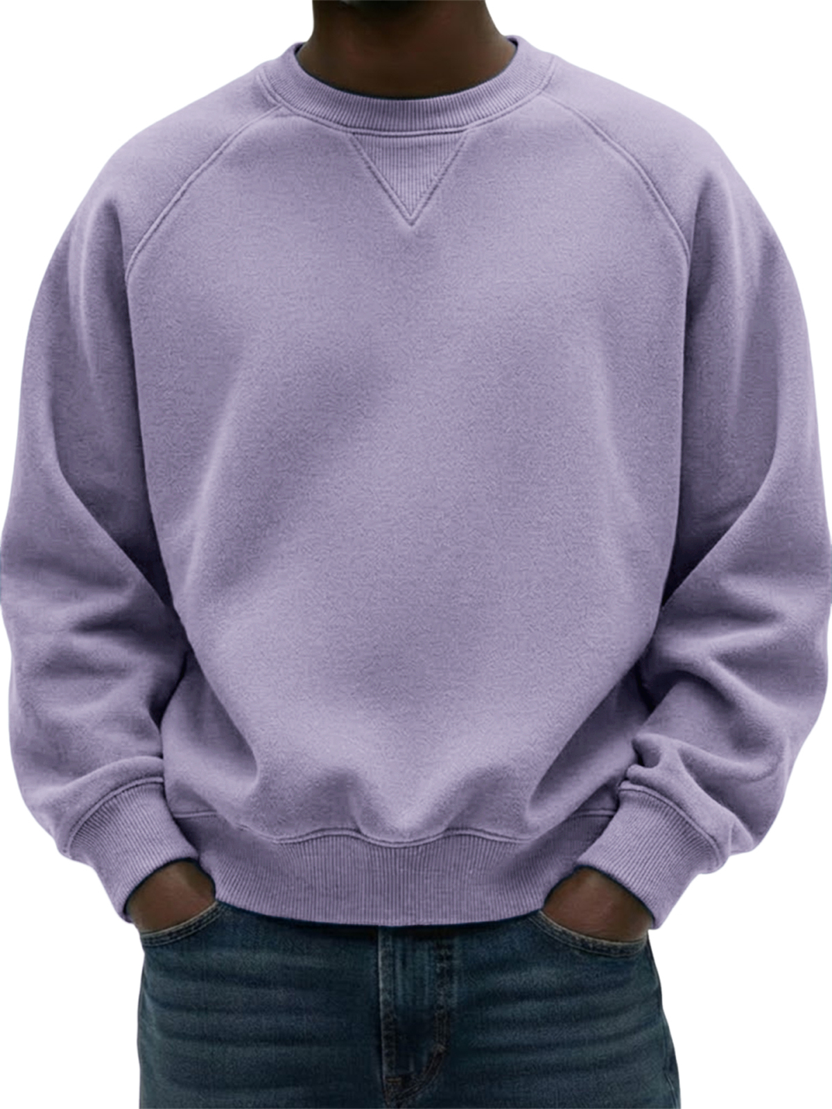 Men's Heavyweight Basic Patchwork Pullover Crew Neck Sweatshirt