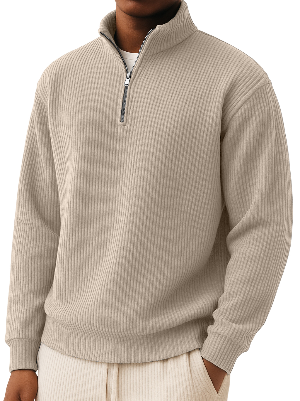Men's Simple Casual Quarter Zip Long-sleeved T-shirt