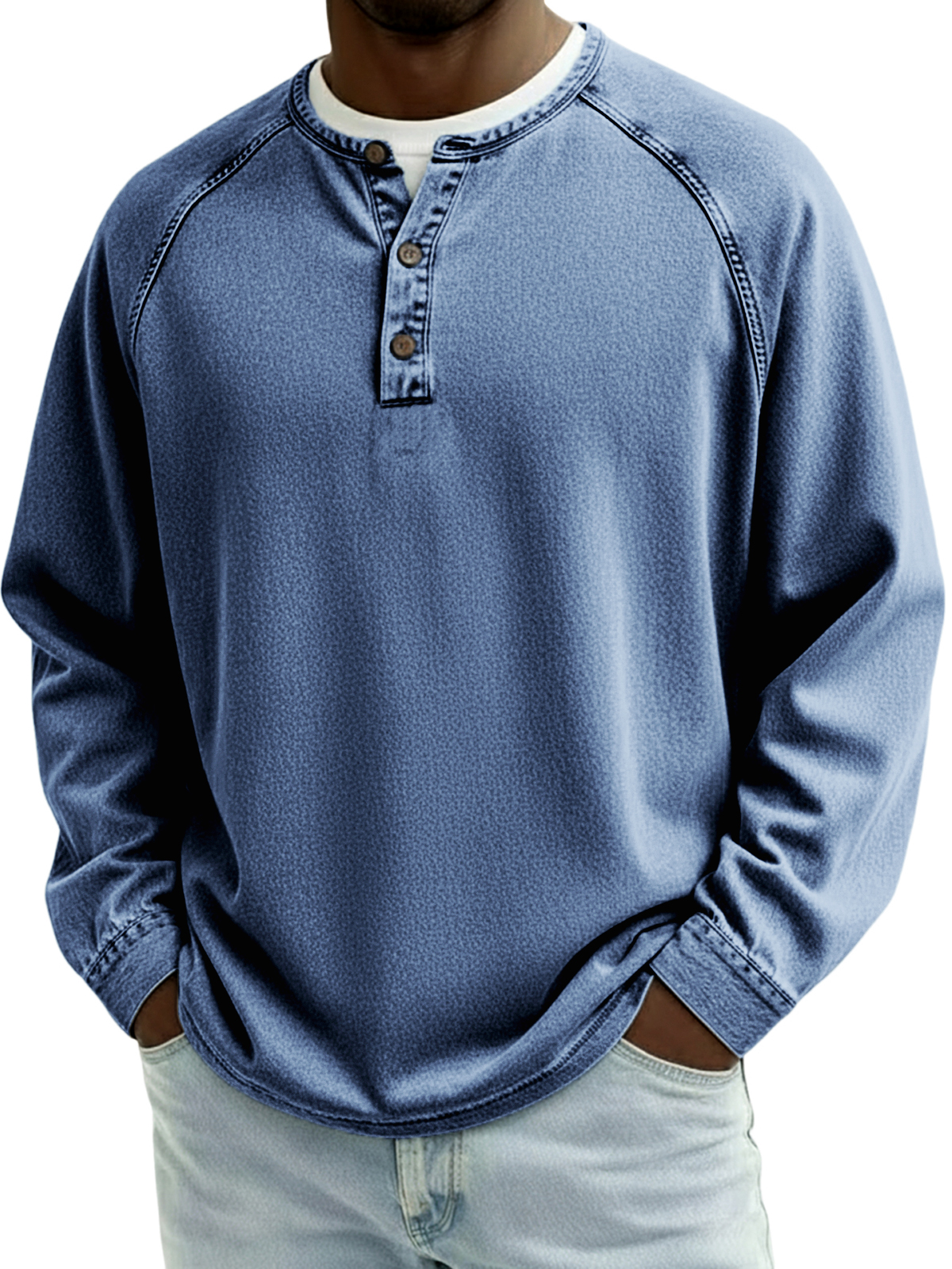 Men's Retro Raglan Sleeve Henley Pullover