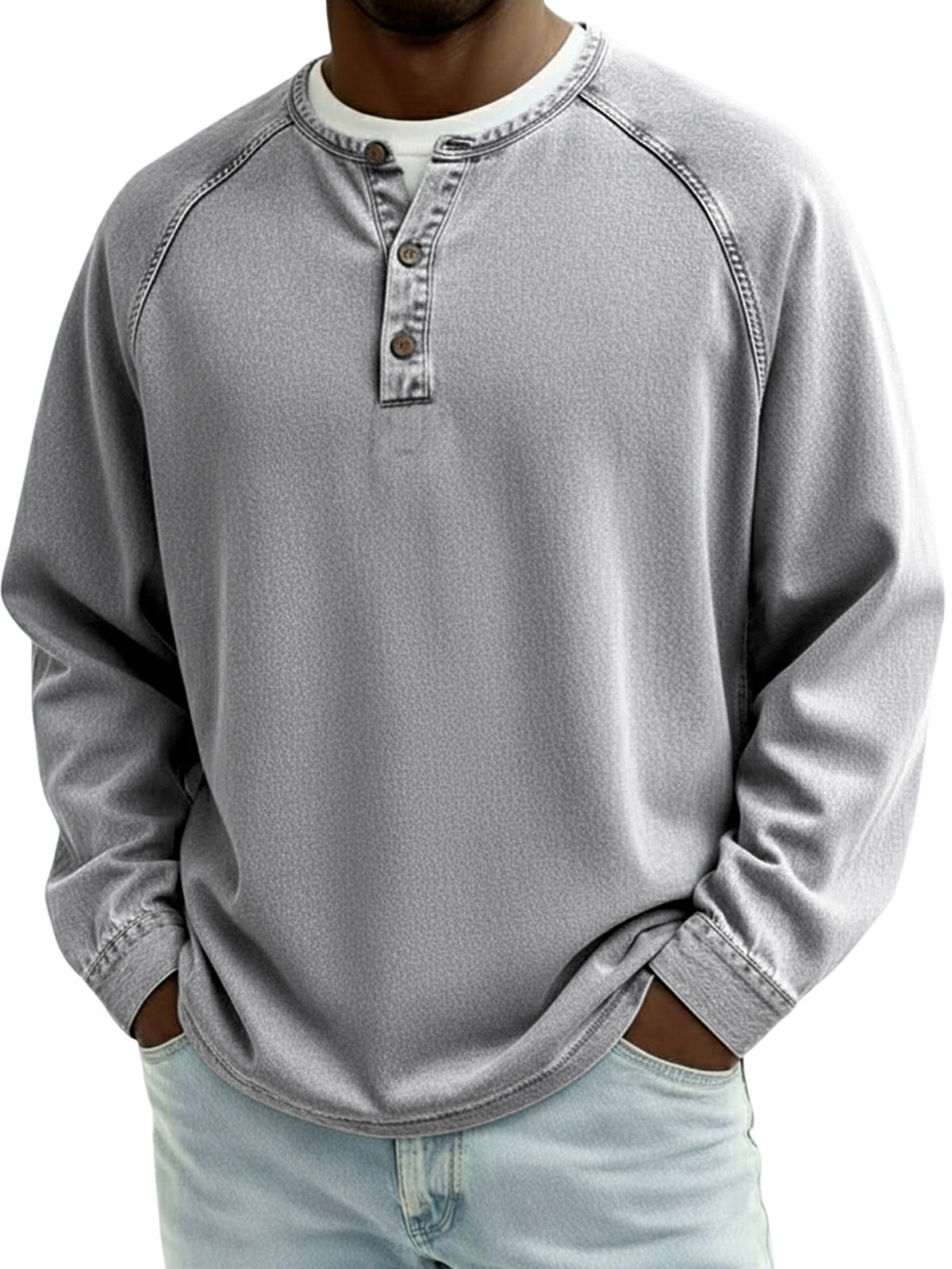 Men's Retro Raglan Sleeve Henley Pullover