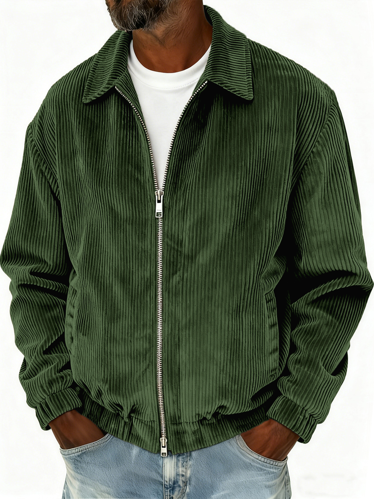 Men's Stylish Zip-up Corduroy Ribbed Casual Everyday Jacket