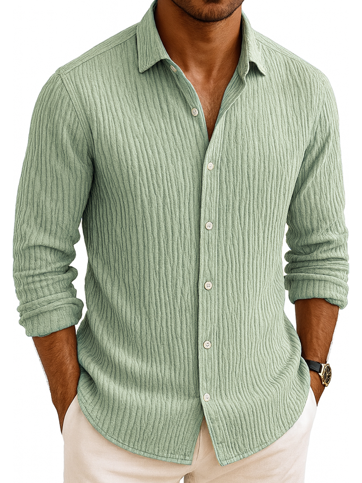 Men's Comfort Pleated Daily Long-sleeved Shirt