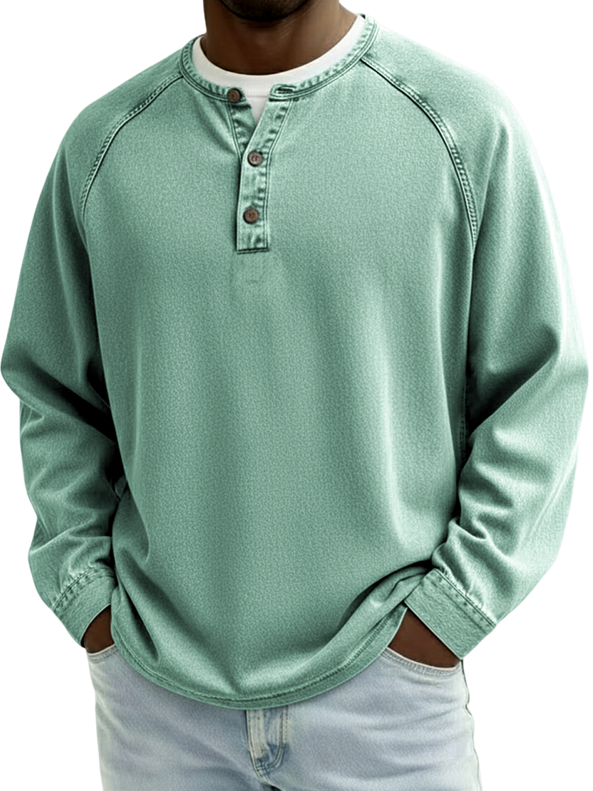 Men's Retro Raglan Sleeve Henley Pullover