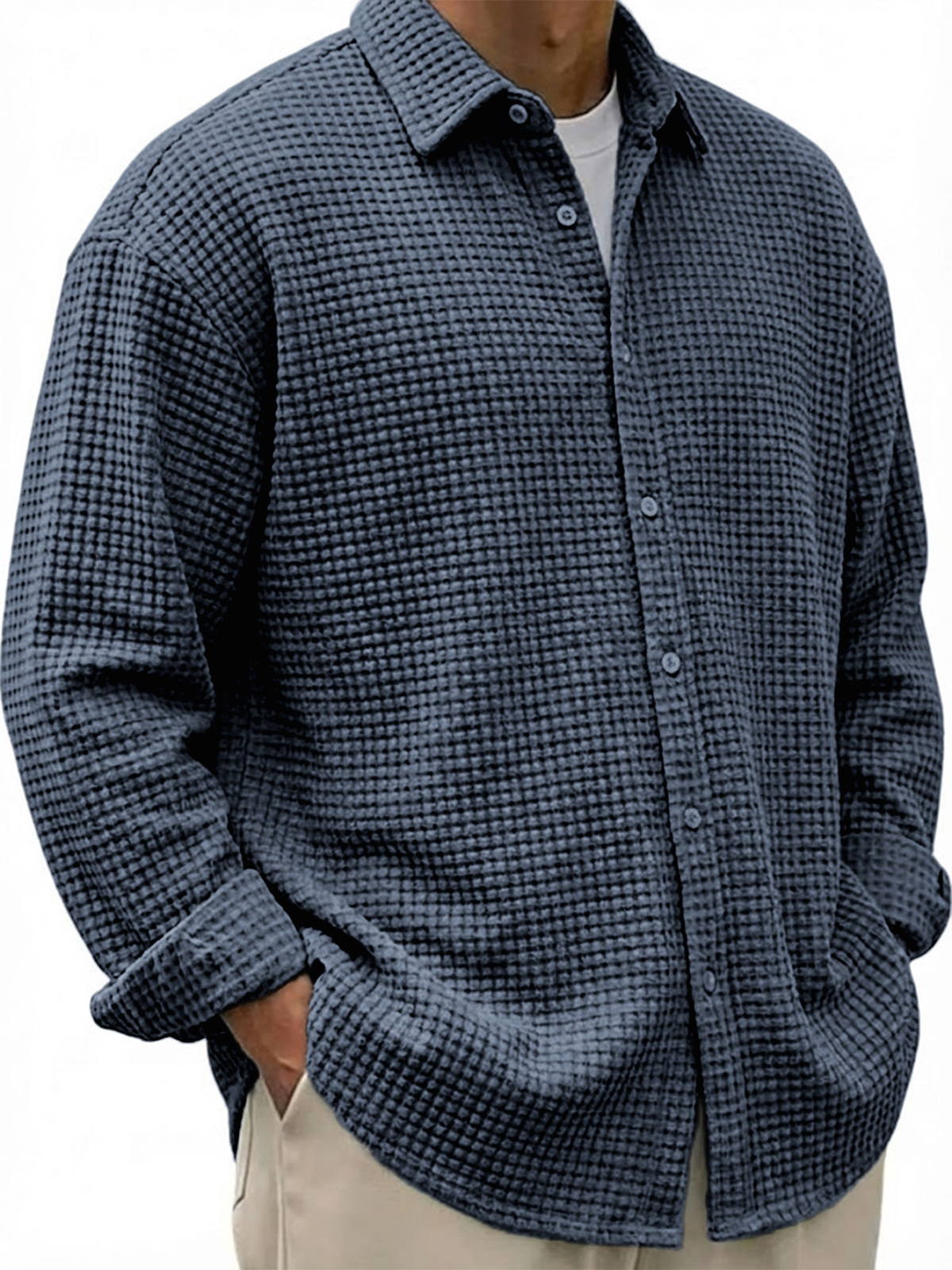 Men's Breathable Waffle Urban Casual Long-sleeved Shirt